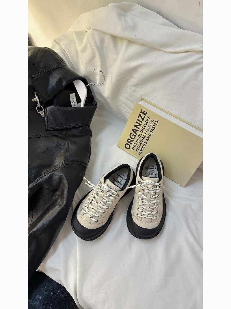 

Bai Xianni BAHONGLY color matching leather dad shoes women s 2025 autumn platform lightweight high-end casual sports shoes 39 абрикосовый