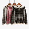 Early Spring Large Size Women's Striped Knitted Cardigan Simple Round Neck Korean Version Thin Age-reducing Sweater 110kg