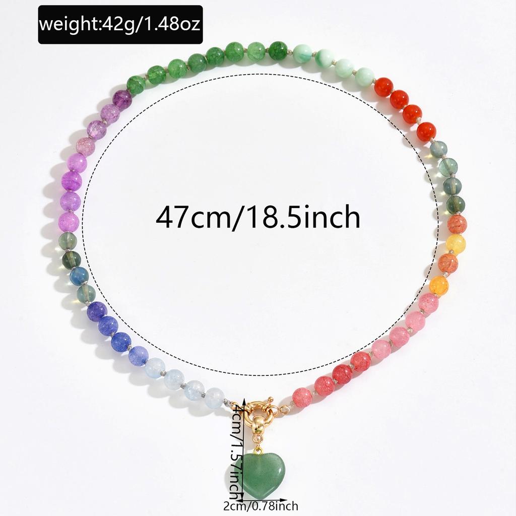 Cross-border Dopamine Natural Stone Bead Necklace, Small Fashion Gradient Heart Pendant Choker Chain for Women