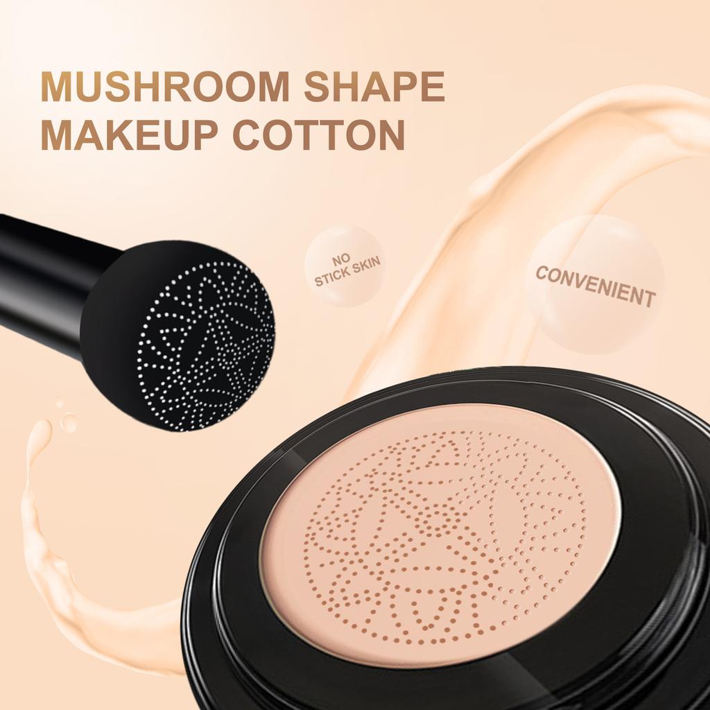 Jaysuing Mushroom Head Air Cushion CC Cream, Moisturizing Foundation Makeup with Mushroom Powder Puff, Full Coverage Concealer, Natural Nude Make Up