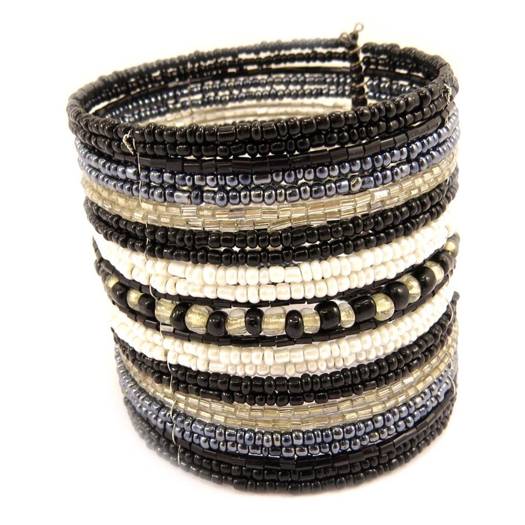 Les Trésors De Lily [L4397] - Bracelet créateur 'Katmandou' noir gris blanc