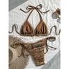 Sexy Coffee Striped Micro Bikini 2026 Women Towel Cloth Circle Push Up Bra Tie Side Thong Swimsuit Bathing Suit Holiday Swimwear