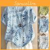 Women's Cotton Linen Floral Blouse With Short Sleeves For Summer Comfort