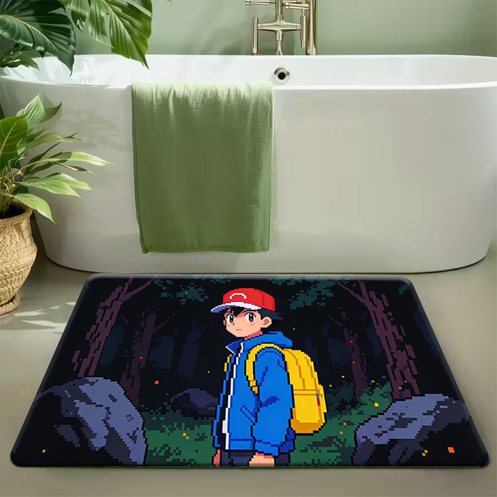 Cute Pokemon Squirtle Beach Scene Print Doormat Anti-slip Absorbent Floor Mat for Home Entrance Bedroom Living Room Decor