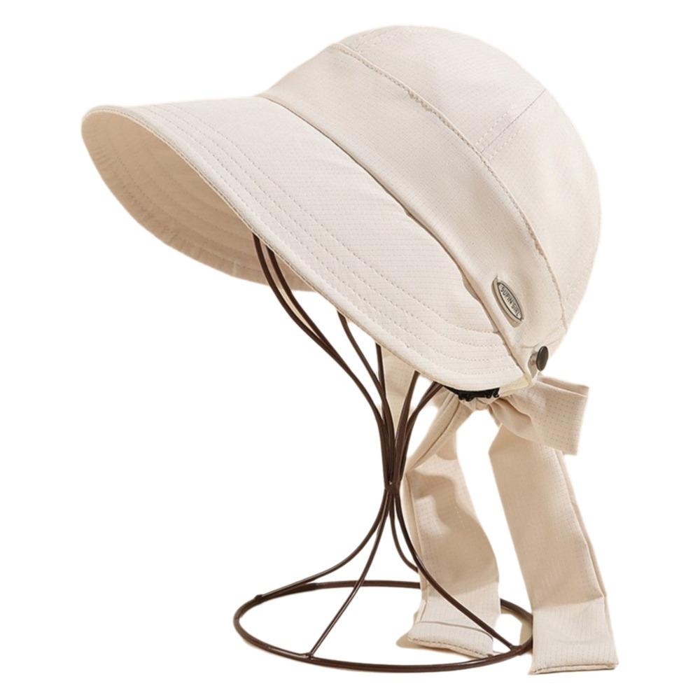 Solid Color Wide Brim Bucket Hat with Bow Peaked Cap Simple Women Sun Hat Fishing
