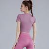 Women's Sexy Short-Sleeve Fitness Yoga Top - Breathable, Sweat-Absorbent, Waist-Revealing Shirt for Autumn Workouts