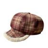 New Autumn and Winter Retro Plaid Plush Warm Octagonal Hat for Women Versatile Face Showing Beret Duck Bill Painter's Hat