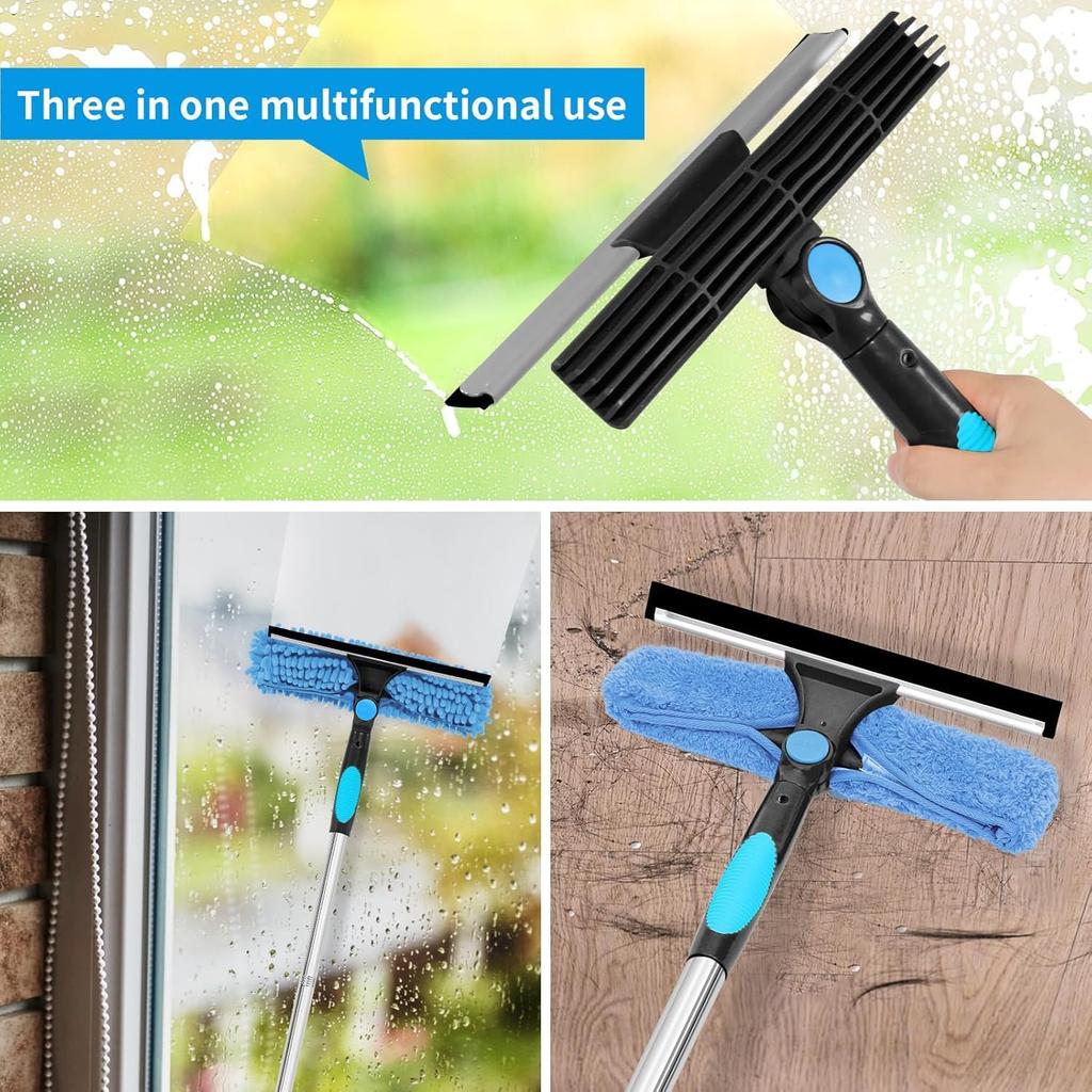 Glass Wiper Window Cleaning Tool Set Screen Cleaning Window Squeegee Microfiber Scrubber Scale Remover Glass Cleaner with Extension Pole Adjustable