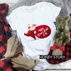 Casual Cute Cartoon Christmas Santa Graphic Female T-Shirt 90S Funny Summer Tees Loose White Blouse Short Sleeve O-Neck Crop Top