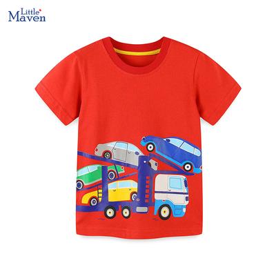 Little Maven 2024 Barnkläder för Babypojkar T-shirts för Barn Tecknade Fordon Blusar T-shirt Toppar 2-7 År