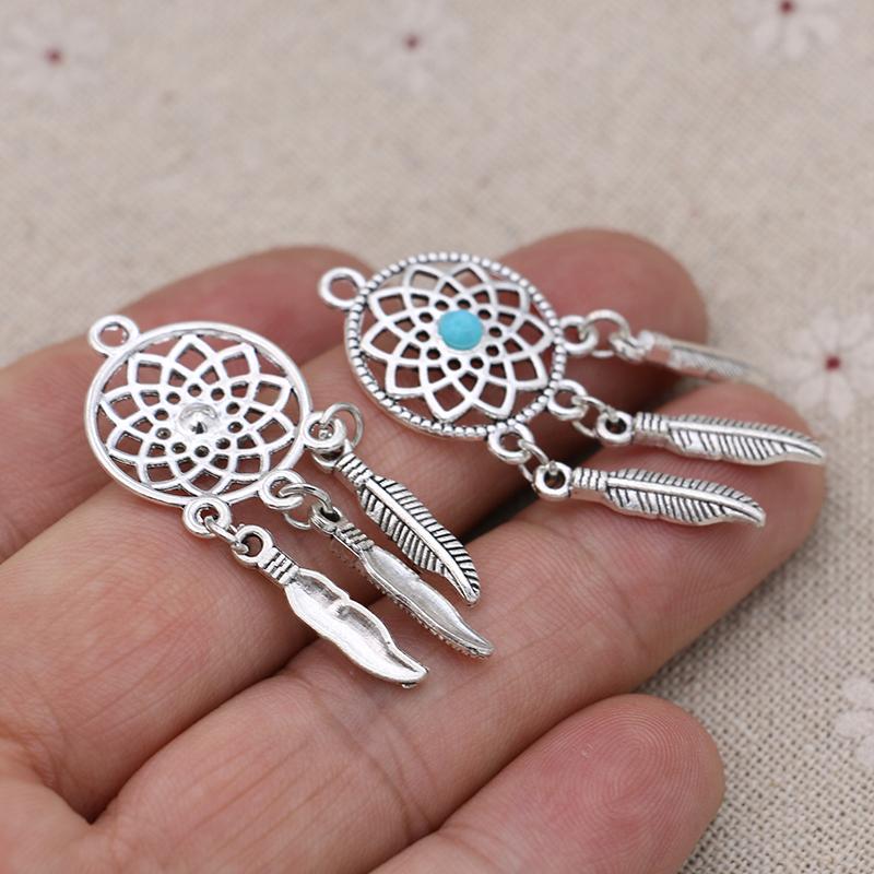 5Pcs Tibetan Silver Plated Diy Dream Catcher Charms Pendants For Bracelet Jewelry Making Accessories Handmade Craft