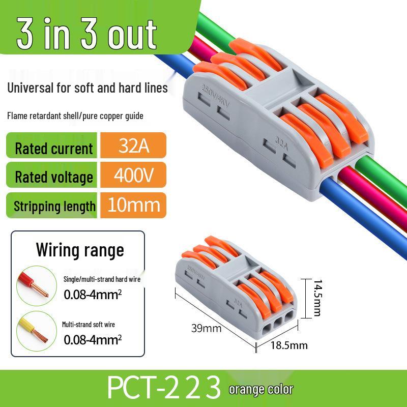 Quick Terminal PCT-222 Lighting Fixture Push-in Connector for Soft & Hard Wire, Two-in Two-out