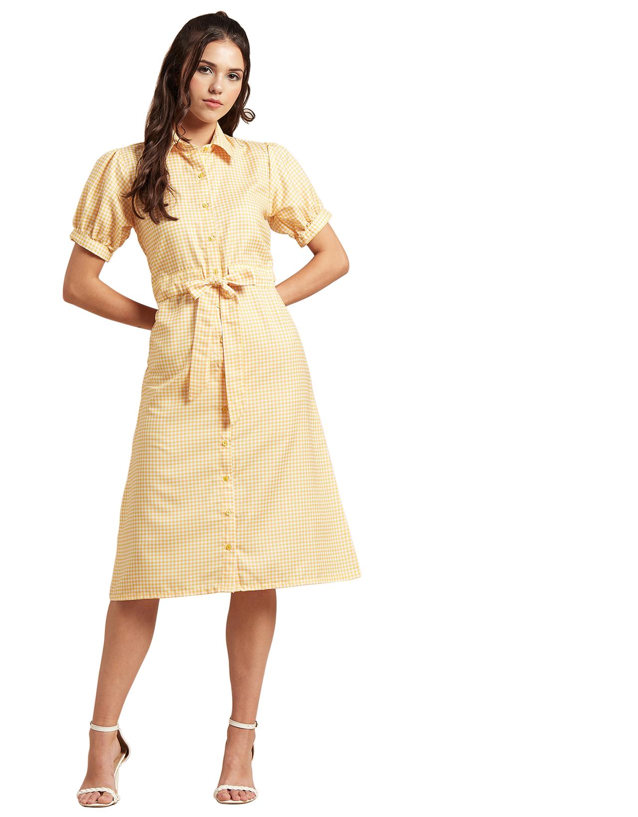 

Сукня-сорочка з принтом Moomaya для жінок, сорочка міді з коротким рукавом XS жовтий