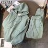 Moda Feminina Casual Primavera Outono Manga Longa Com Capuz Calças Macacões