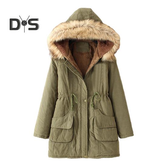 

Зимнее женское хлопковое пальто с завязками на талии, облегающий крой, искусственный меховой капюшон, флисовая подкладка, застежка на молнию и кнопки, ветрозащитная куртка средней длины, верхняя одежда XL армия зеленый