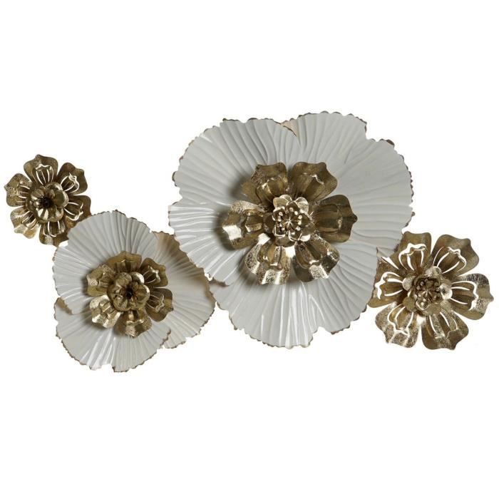 Wall Decoration - 93 X 8.3 X 54 Cm - Gold and White - Floral Pattern - Chic Elegance