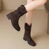 Fashion Suede Women Mid Heels Short Boots Fad Retro 2025 New Shoes Elegant Chelsea Snow Boots Winter Classical Pumps Dress Zapatillas