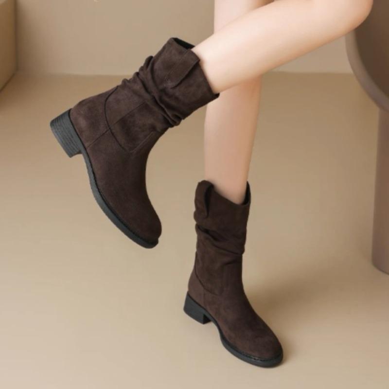 Fashion Suede Women Mid Heels Short Boots Fad Retro 2025 New Shoes Elegant Chelsea Snow Boots Winter Classical Pumps Dress Zapatillas