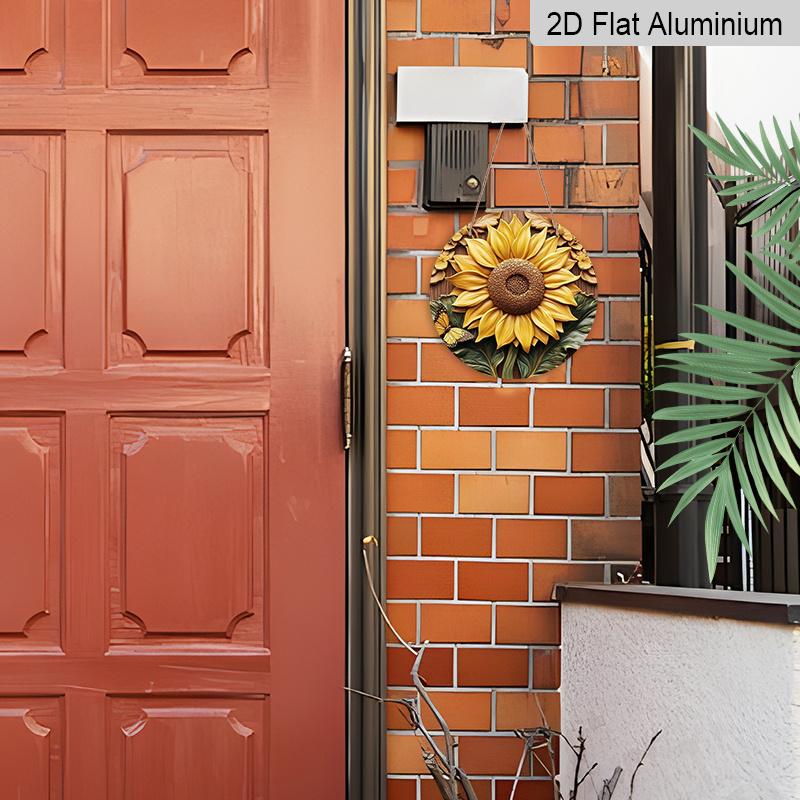 2D Flat Aluminum Sunflower Pattern Wall Hanging, 7.87 Inches X 7.87 Inches, Country Style, Suitable for Gardens, Farmhouses, Cafes, Living Rooms