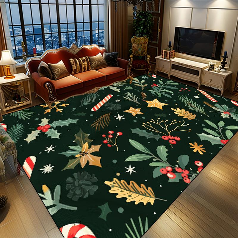 Christmas Green Carpet for Living Room New Year Candy Leaf Theme Rugs for Bedroom Soft Non-slip Parlor Floor Mat for Children 