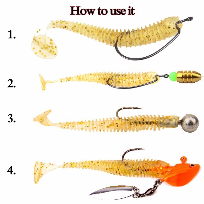 New 50pcs  Lure Spiral T Fish Soft Bait Softbaits Artificial Baits Weest Blackfish Culter Striped