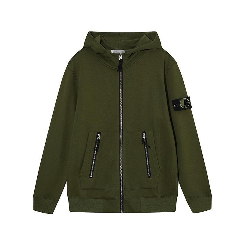 STONE Classic Solid Color Hooded Long-Sleeve Unisex Jacket with Badge – Trendy Island Style for Couples