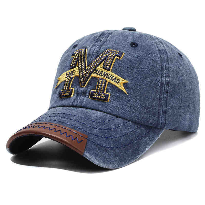 Cap Men's Ladies Outdoor Visor Washed Denim Distressed Letter M Embroidered Baseball Cap