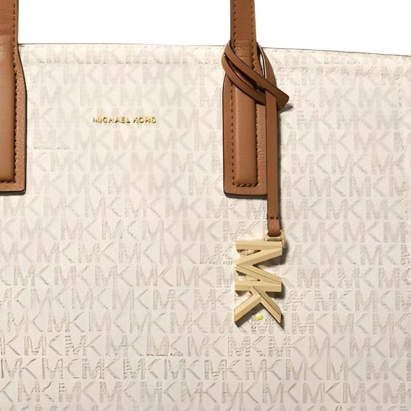 Michael Kors Laila Logo Snap Closure Faux Leather Tote Bag Women Tote Bags Vanilla-White 30S5G9IT2B-VANILLA/ACRN