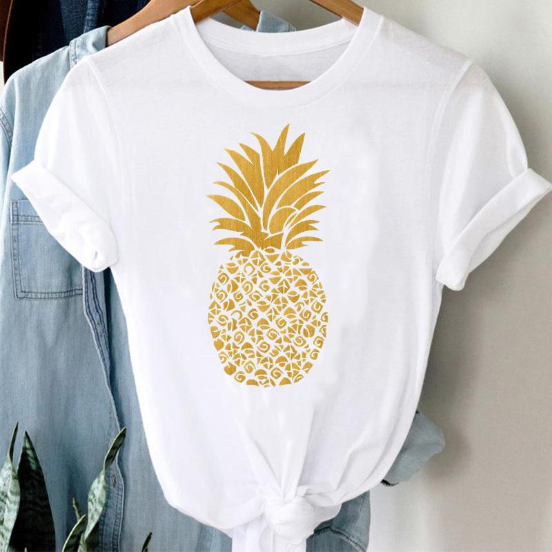 90er Jahre Damen Aquarell Ananas Süß Trend Niedlich Kurzarm Sommer Mode Print T-Shirt Top T-Shirt Dame Damen Kleidung Freizeit Grafik T-Shirt