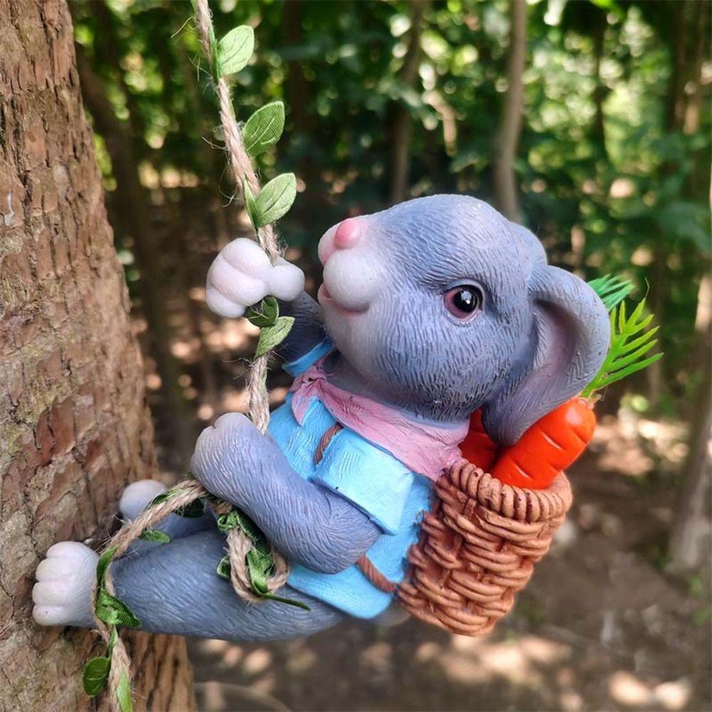 Cute Little Rabbit Tree Pendant Cartoon Miniatures Figurine Garden Decor Animal Sculpture Home
