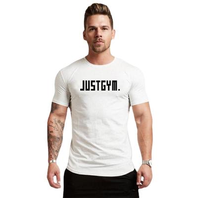 Faça o trabalho Muscleguys Mens Slim Fit Academia Esportes Musculação Fitness Treino Homem Algodão Respirável Fino T-Shirt 5 Cores