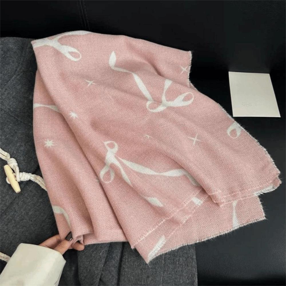 Printed Bow Wool Scarf Thicken Women Cashmere Shawl Soft Winter Cashmere Scarves  Office