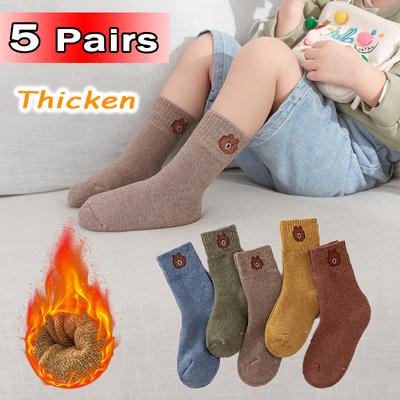 5 Çift Sıcak Peluş Çocuk Çorabı Sonbahar ve Kış Peluş Kalınlaştırılmış Yürümeye Başlayan Çocuk Erkek Kız Pamuklu Çoraplar Çocuk Çorapları