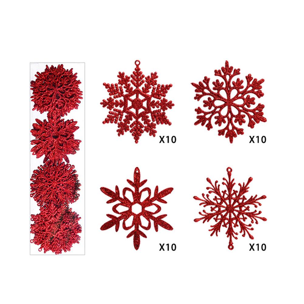 

40pcs Craft Snowflakes Christmas Ornaments 4 types Glitter Snow Winter Christmas Tree Pendant 10 X 10cm Red