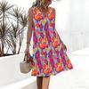 Plus Size V Neck Sleeveless Dress Soft Watercolor Peach Blossom Print For Leisure Courtyard Time