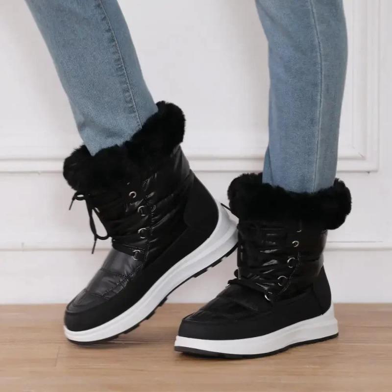 Winter New Woman Warm Snow Boots Waterproof Lace-Up Thicken Plush Winter Botas Mujer Warm Platform Ankle Boots
