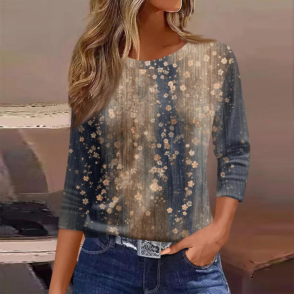 Damen T-Shirt Print 3/4 Ärmel Alltagsmode Wochenende Basic Rundhals Normales Oberteil