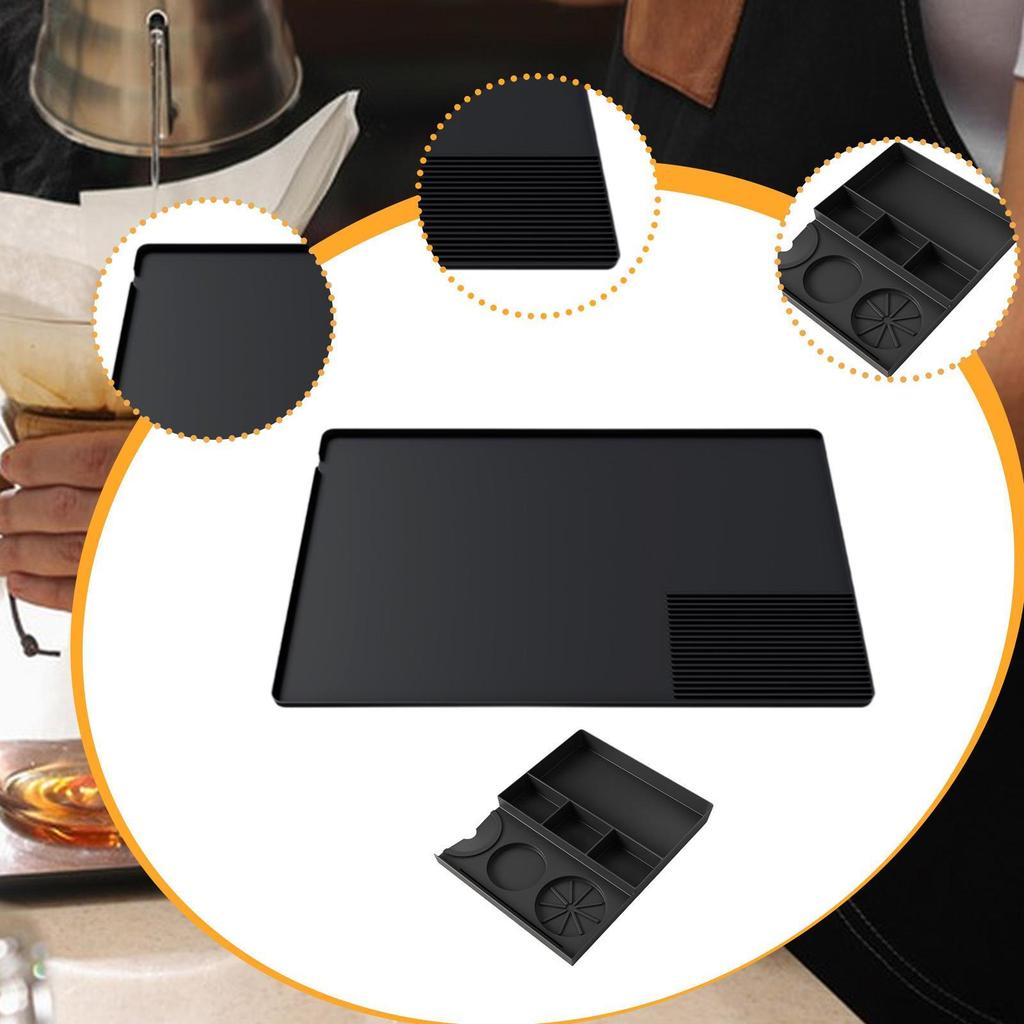 Coffee Bar Mat Pad Mug Holder Accessory with Raised Edges Non Slip Removable Tamper Tool Box