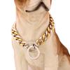 Cuban Link Thick Gold Chain Pet Collar for Large Dogs, Durable Stainless Steel with Gold Plating for Stylish and Safe Walks