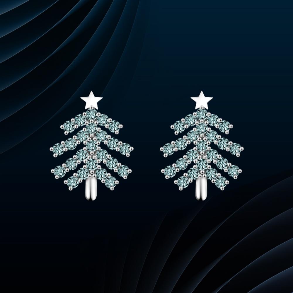 S925 Sterling Silver Christmas Trees Earring Green Moissanite Stud Earrings