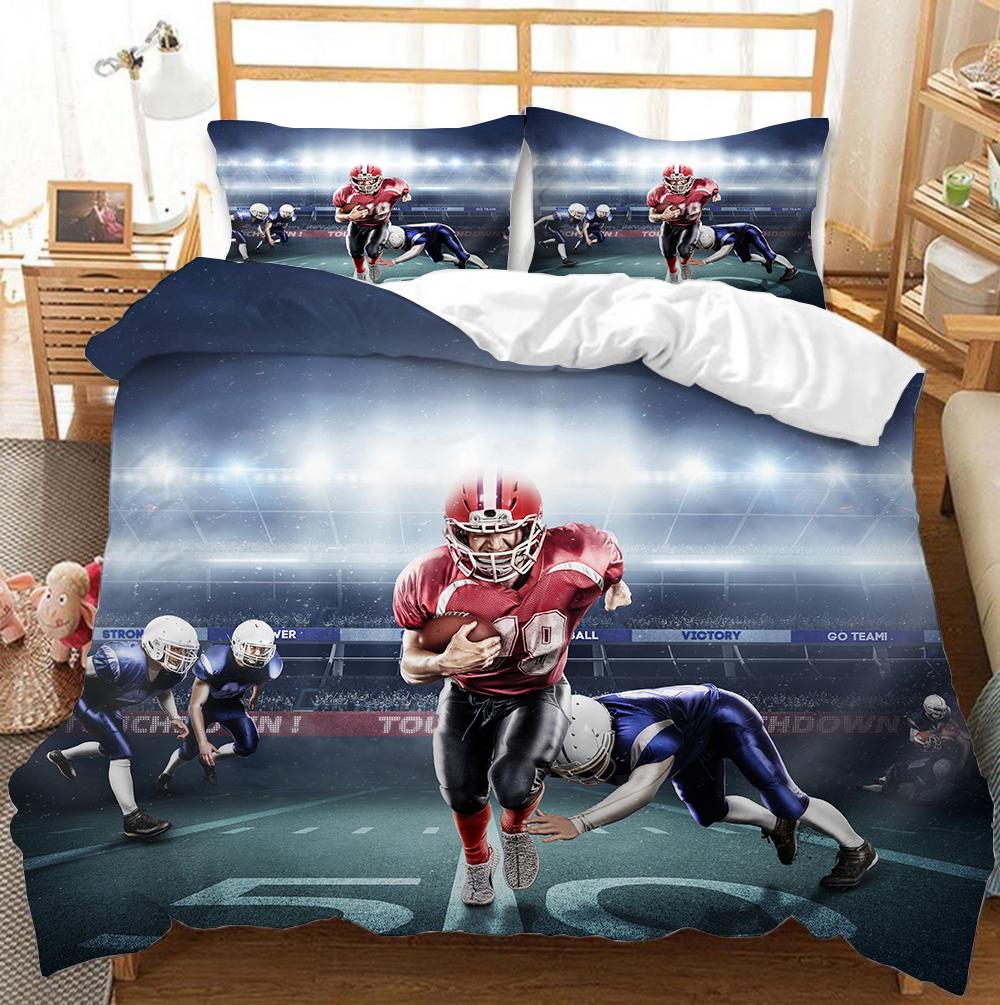 3D Print Rugby Sports Duvet Cover Set, American Football Bedding Set Queen Fashion 3pcs Comforter Microfiber Quilt Cover Double