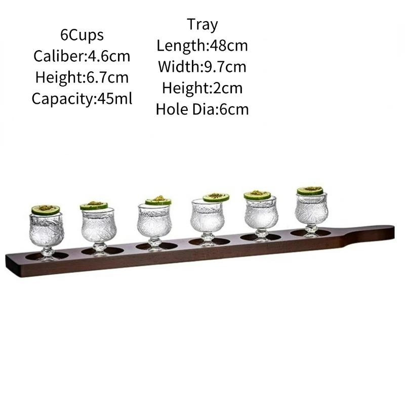 Simple Mini Shot Glasses Cups,Creative Cocktail Glass Cup Set With Wooden Tray,Shot Glass Cup,Liquor Sake Glasses Cup,Bar Tool