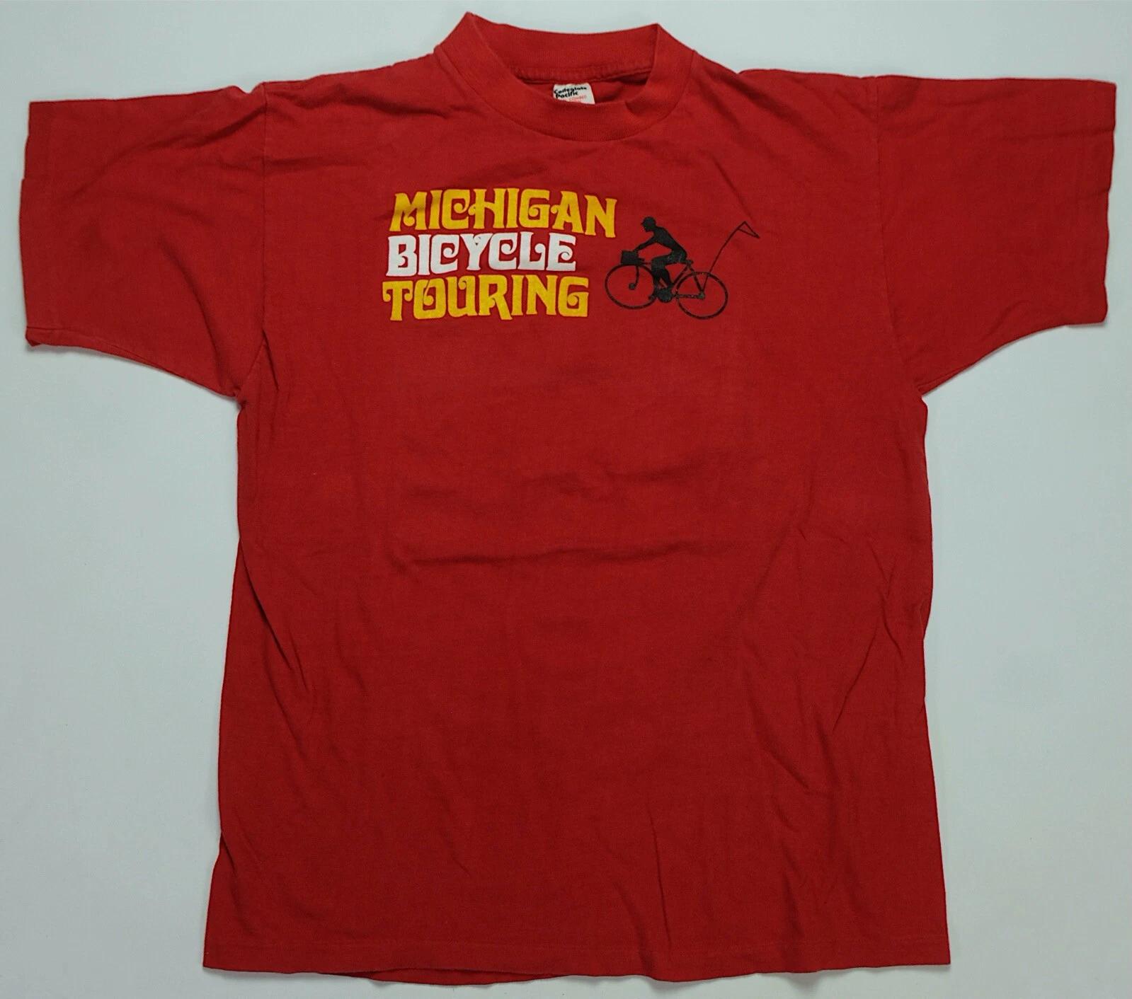 Rare VTG COLLEGIATE PACIFIC Michigan Bicycle Touring T Shirt 80s 90s USA Red L L
