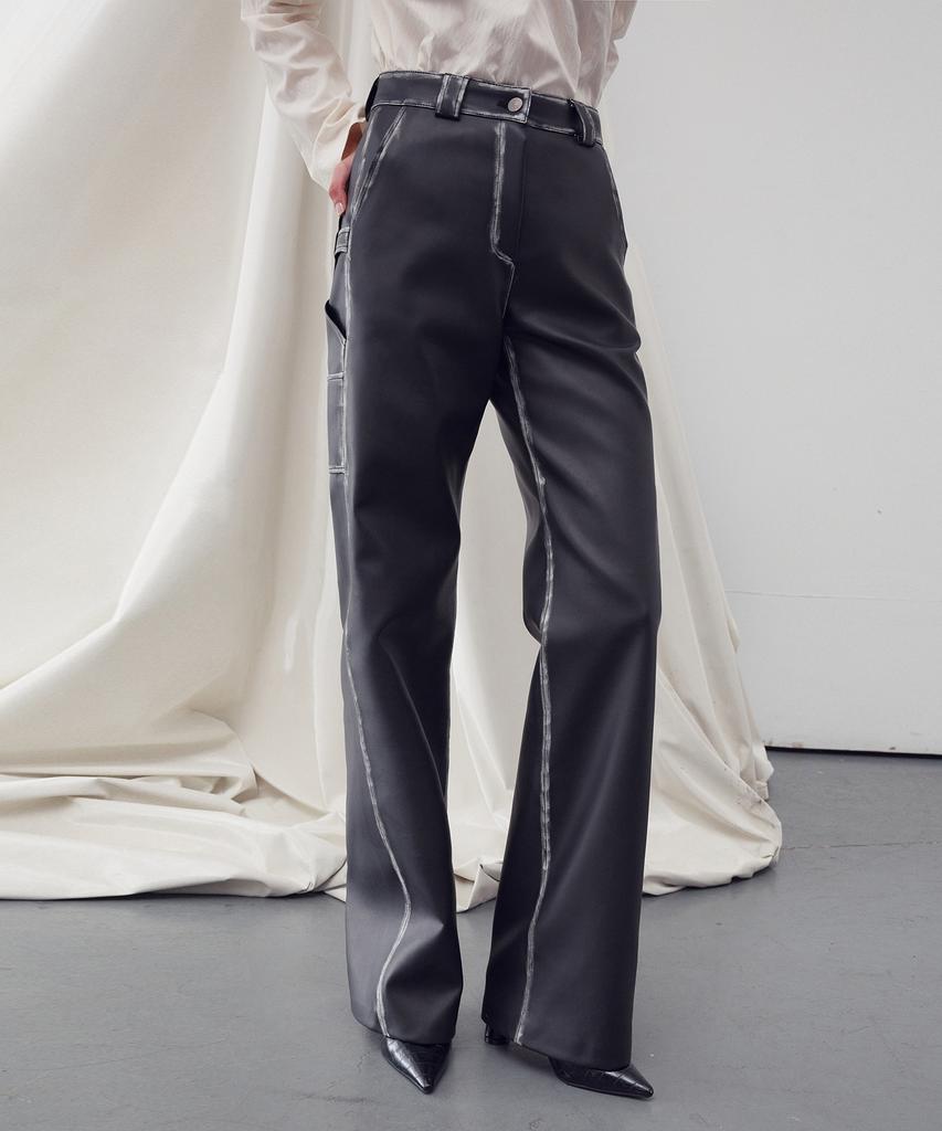 RE RHEE Faux Leather Washed Straight Pants