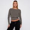 Europese Herfst Veelzijdig Casual Taille-Insnijdend Kleurblok Streep Lange Mouw T-shirt voor Dames