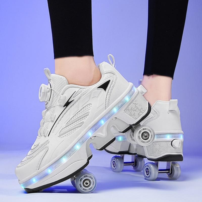 Shoes with Wheels Rotating Button Type Knob To Adjust Roller Skates New Deformed Parkour Skates Special Gifts for Girls
