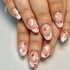 24 Pcs French Tip Stick On Nail Valentines Day False Nail Simple Heart Artificial Nail Short Oval Press On Nail