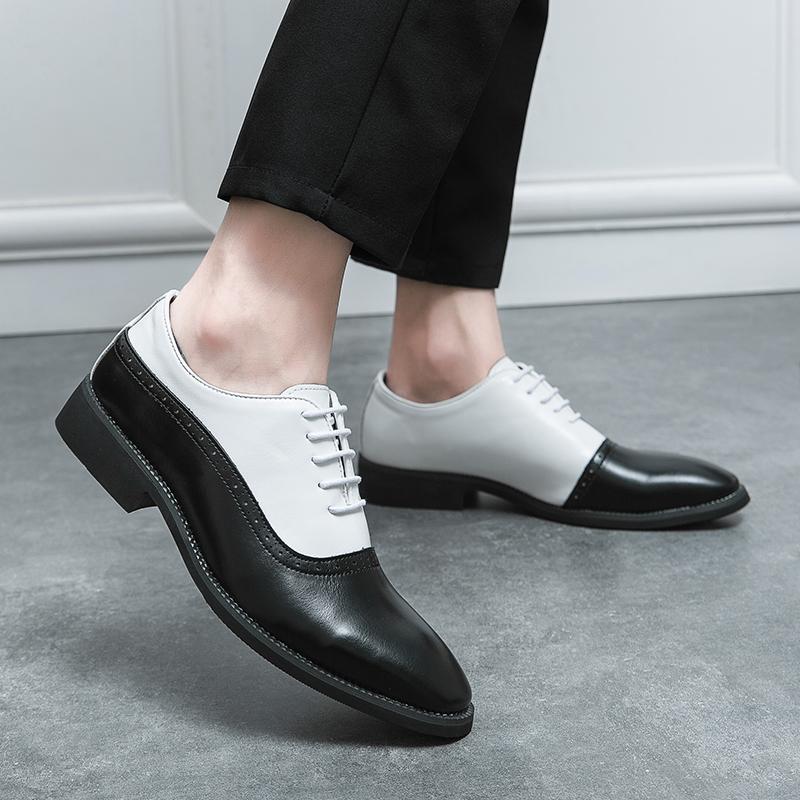 Men's Casual Leather Shoes Personalized Color Blocking Design Style Business Office Party Nightclub Adult Shoes Plus Size 38-46