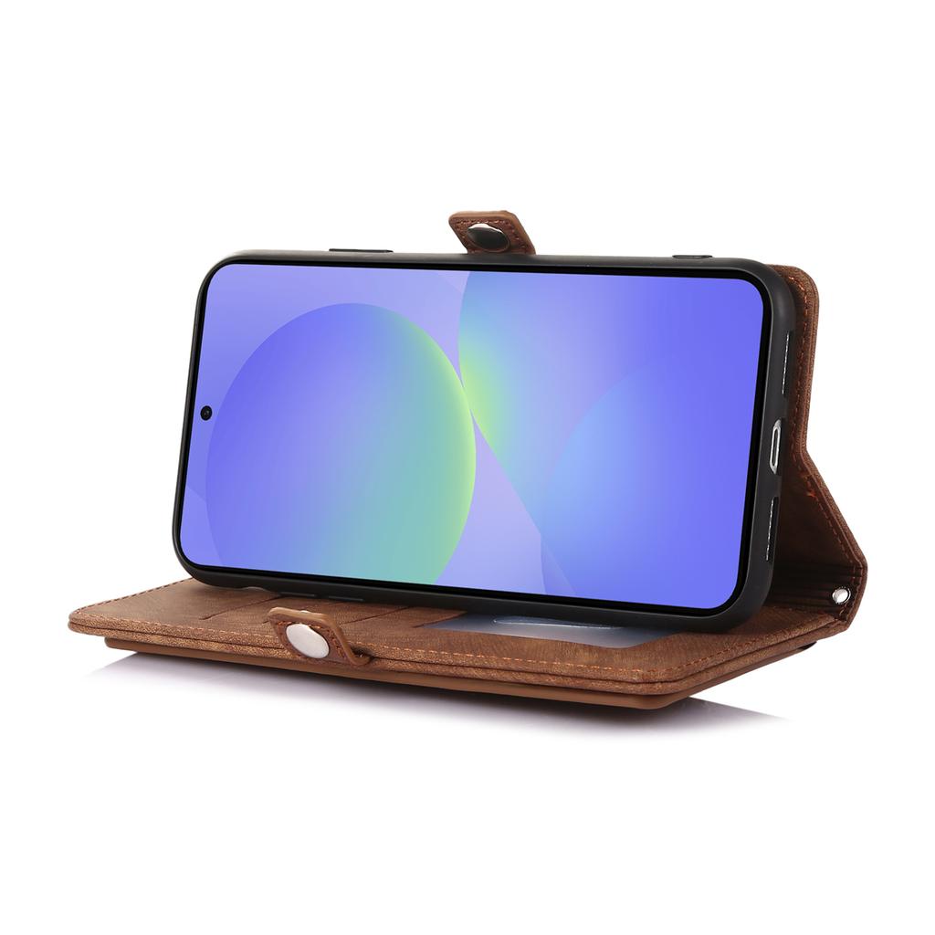 For Samsung Galaxy A56 5G Case Zipper Pocket 9 Card Slots PU Leather Phone Cover with Wrist Strap