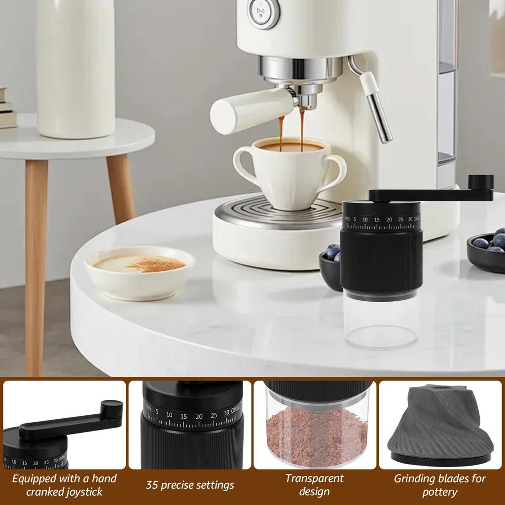 Ruční mlýnek na kávu Přenosný ruční mlýnek na kávová zrna s 35 nastavitelnými stupni Mlecí stroj pro kancelář Domov Kempování